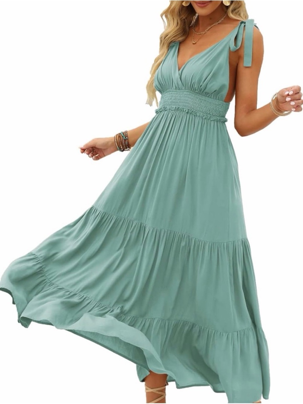 Sleeveless Teal Maxi Dress with Tie Straps